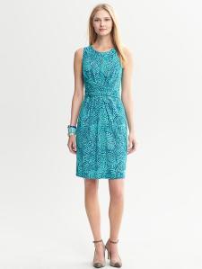 Blue Ceramic Printed Wrap-Tie Dress